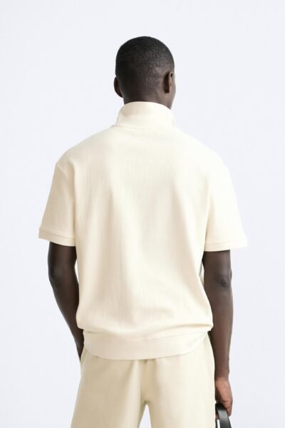 TEXTURED POLO SHIRT WITH RIBBED TRIMS - Image 2