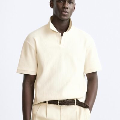 TEXTURED POLO SHIRT WITH RIBBED TRIMS